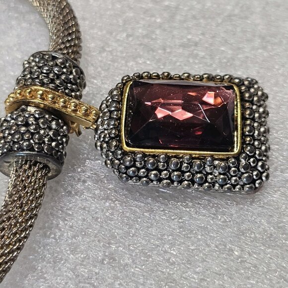 VTG Gothic Necklace Purple Faceted Pendant Magnetic Front Closure Silver Tone - Picture 4 of 10